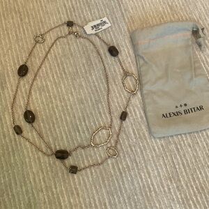 NWT  Alexis Bittar Rose Gold colored Necklace with Purple and Clear Crystals